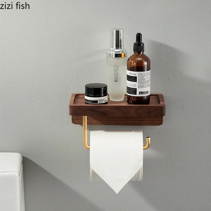 Toilet Roll Holder Brass Wood Napkin Holder Tissue Box Toilet Paper Holders Home Wall-mounted Storage Rack Paper Towel Holder