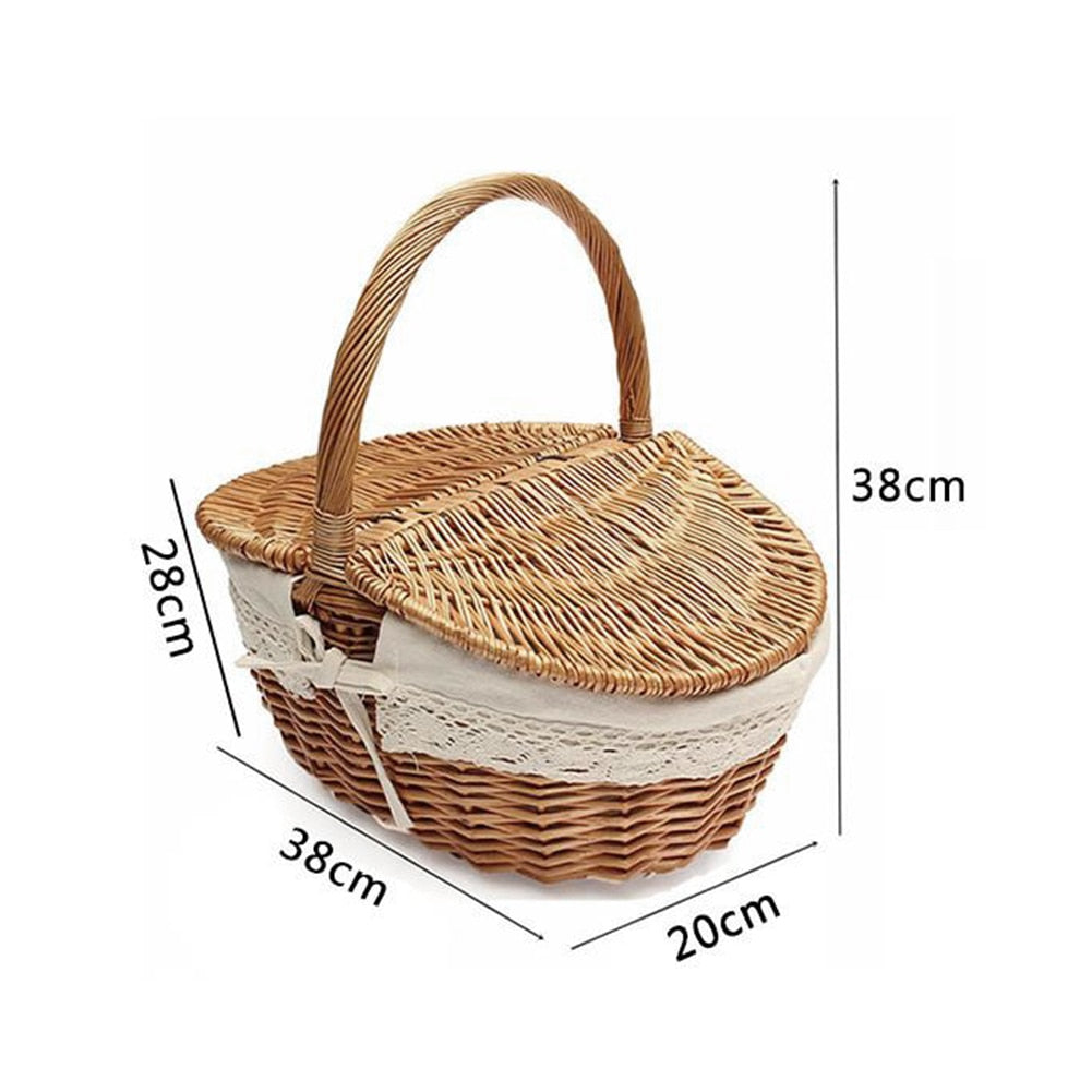 Wicker Willow Woven Vintage Camping Handle Shopping Food Fruit Picnic Basket