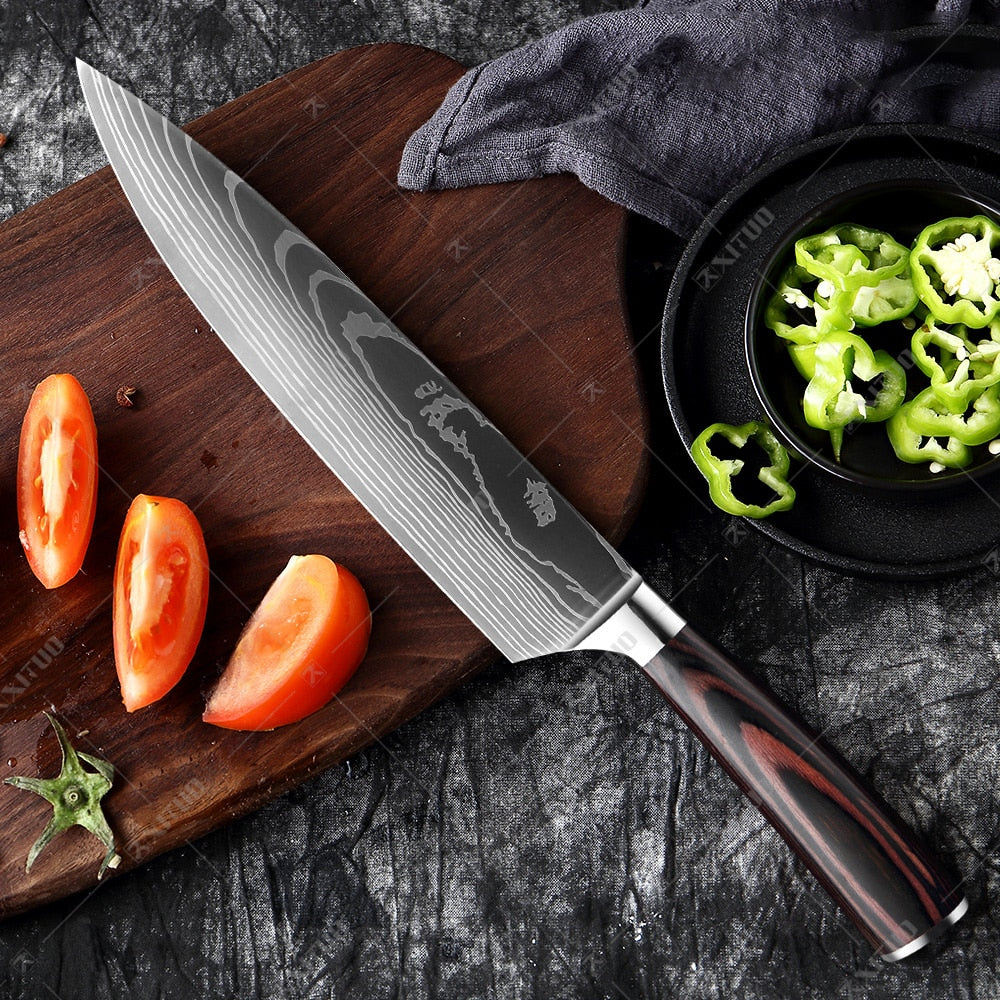 XITUO Kitchen Knife Japanese Knife Cooking Set 3" 5" 7" 8" inch+Laser Damascus Pattern Paring Fruit Vege Chef Knife Kitchen Tool