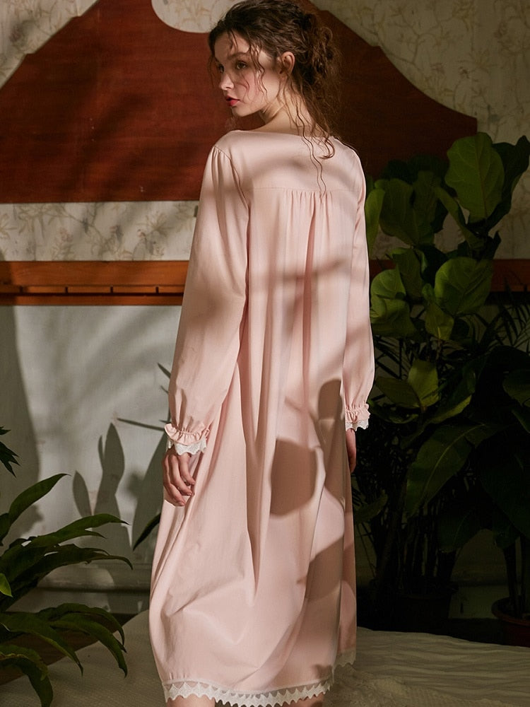 Vintage Cotton Women's Long Nightgowns Long Sleeve Elegant Autumn Spring Female Princess Sexy Loose Nightshirts