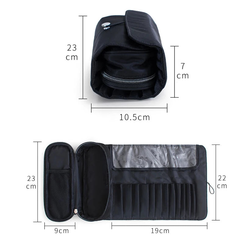 Makeup Bag Women's Cosmetic Brush Bag Travel Organizer Makeup Brushes Fold Tools Rolling Bags Waterproof Nylon Makeup Case