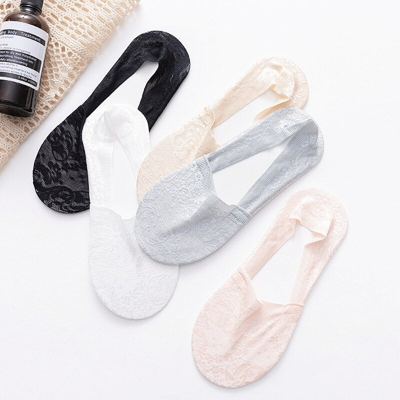 10 Pairs yaz yeni moda dantel çiçek kadın görünmez çorap Antiskid nefes tekne çorap ayak bileği çorap