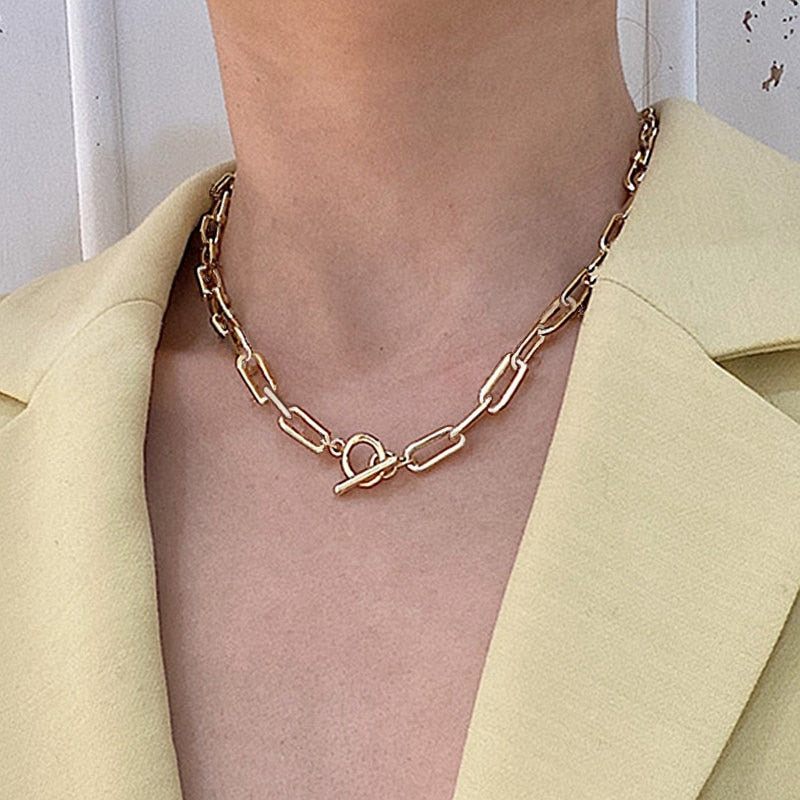 Vintage Geschnitzt Münze Dicke Kette OT Schnalle Halskette Bohemian Punk Metall Münze Kragen Halsband Halskette Mode Frauen Punk Schmuck