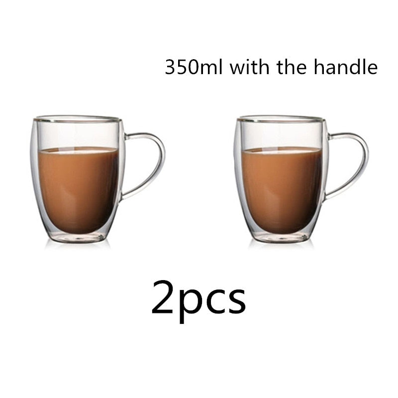 2-4-6Pcs/set  80/250/350/450ML Double Wall Glass Cup Transparent Handmade Heat Resistant Tea Drink Cups Espresso Coffee Cup Set