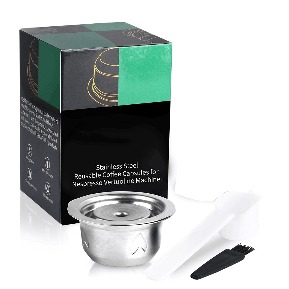 2 IN 1Reusable Vertuo Coffee Capsule Steel Stainless Metal for Nespresso Vertuoline Plus Machine Cream Coffee Filter