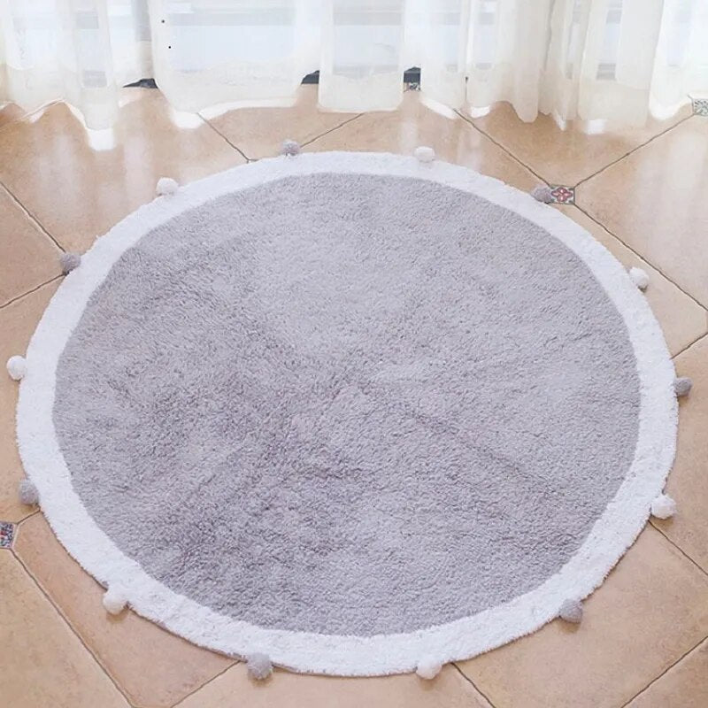 Cotton Round Rug Nordic Soft Fluffy Floor Foot Mat Korean Style Baby Kids Bedroom Home Living Room Carpet Nursery Warm Decor