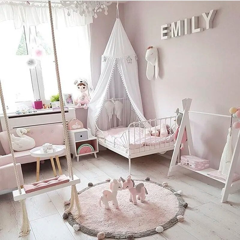 Cotton Round Rug Nordic Soft Fluffy Floor Foot Mat Korean Style Baby Kids Bedroom Home Living Room Carpet Nursery Warm Decor