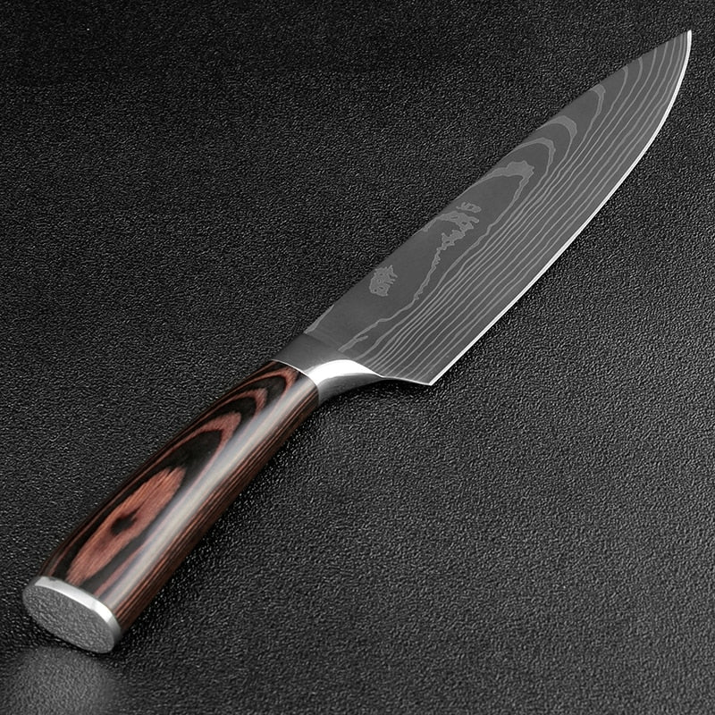 XITUO Kitchen Knife Japanese Knife Cooking Set 3" 5" 7" 8" inch+Laser Damascus Pattern Paring Fruit Vege Chef Knife Kitchen Tool
