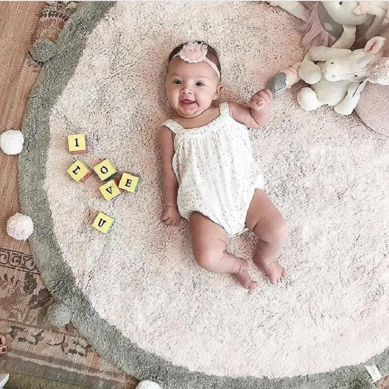 Cotton Round Rug Nordic Soft Fluffy Floor Foot Mat Korean Style Baby Kids Bedroom Home Living Room Carpet Nursery Warm Decor