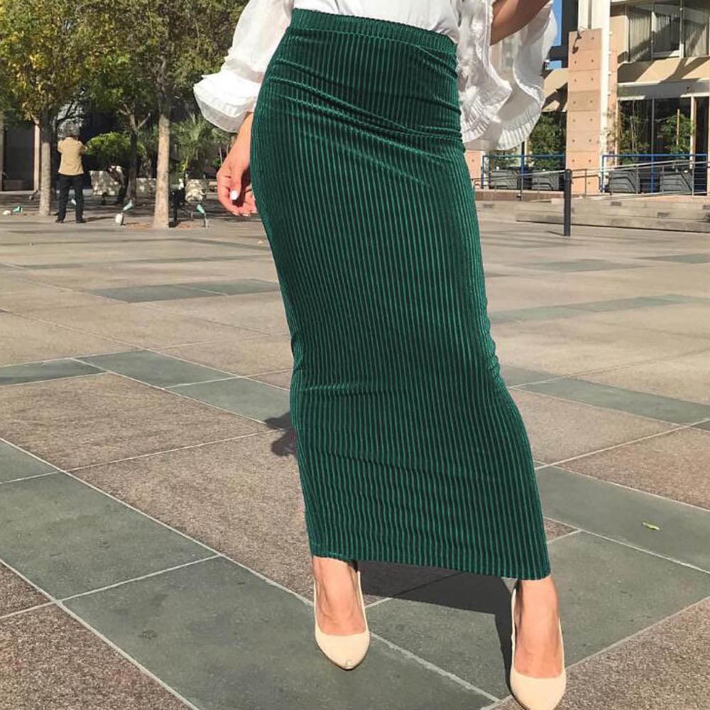 2023 New Maxi Skirts For Women Muslim Bodycon Skirt Women Slim Ankle-Length High Waist Long Pencil Skirts Jupe Femme