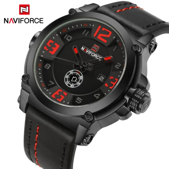 NAVIFORCE Mens Watches Top Brand Luxury Sport Quartz-Watch Leather Strap Clock Men Waterproof Wristwatch relogio masculino 9099