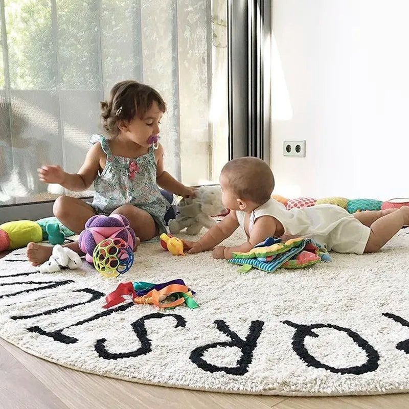 Letters Rug Round Cotton Mat Soft Pink Gray Pet Game Play Area Living Room Carpet Kids Bedroom Decor Photography Accessories