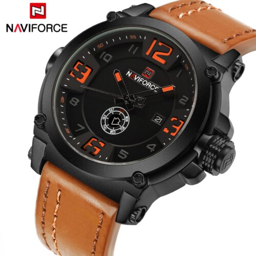 NAVIFORCE Mens Watches Top Brand Luxury Sport Quartz-Watch Leather Strap Clock Men Waterproof Wristwatch relogio masculino 9099