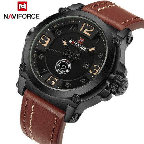 NAVIFORCE Mens Watches Top Brand Luxury Sport Quartz-Watch Leather Strap Clock Men Waterproof Wristwatch relogio masculino 9099