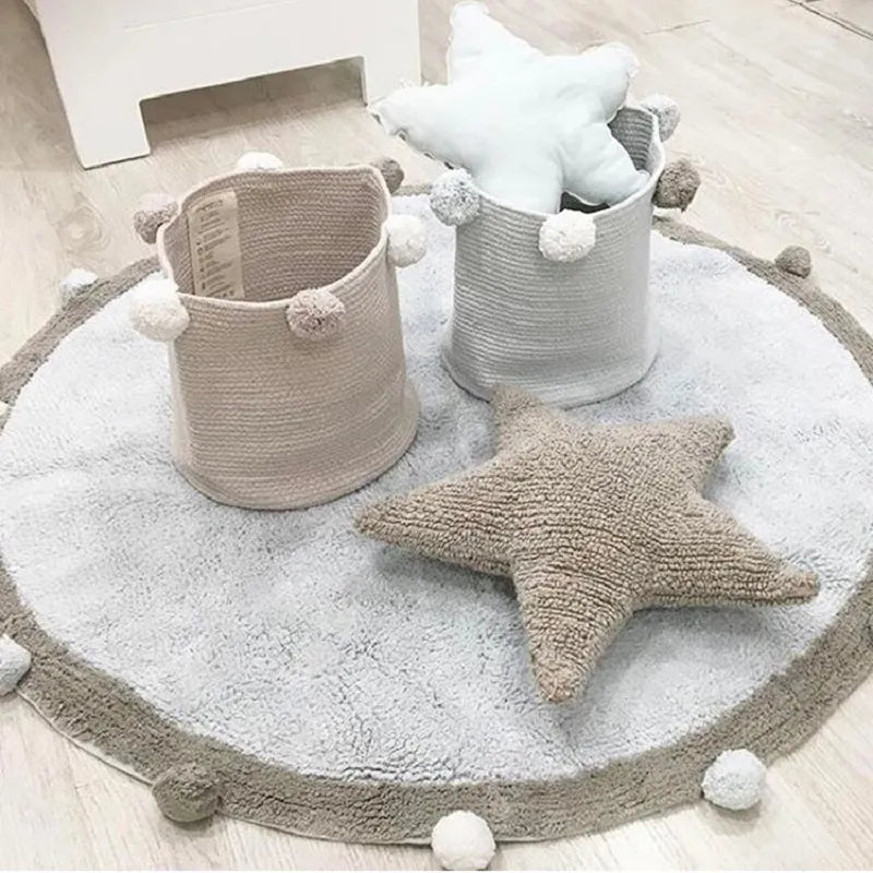 Cotton Round Rug Nordic Soft Fluffy Floor Foot Mat Korean Style Baby Kids Bedroom Home Living Room Carpet Nursery Warm Decor