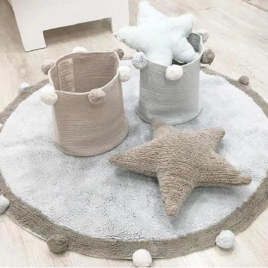 Cotton Round Rug Nordic Soft Fluffy Floor Foot Mat Korean Style Baby Kids Bedroom Home Living Room Carpet Nursery Warm Decor