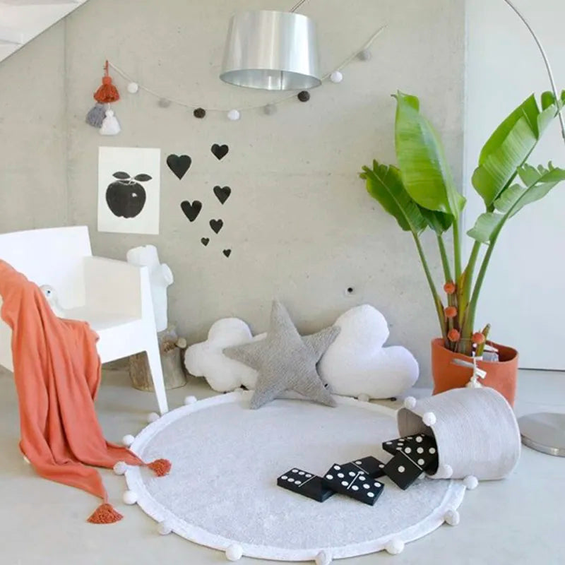 Cotton Round Rug Nordic Soft Fluffy Floor Foot Mat Korean Style Baby Kids Bedroom Home Living Room Carpet Nursery Warm Decor
