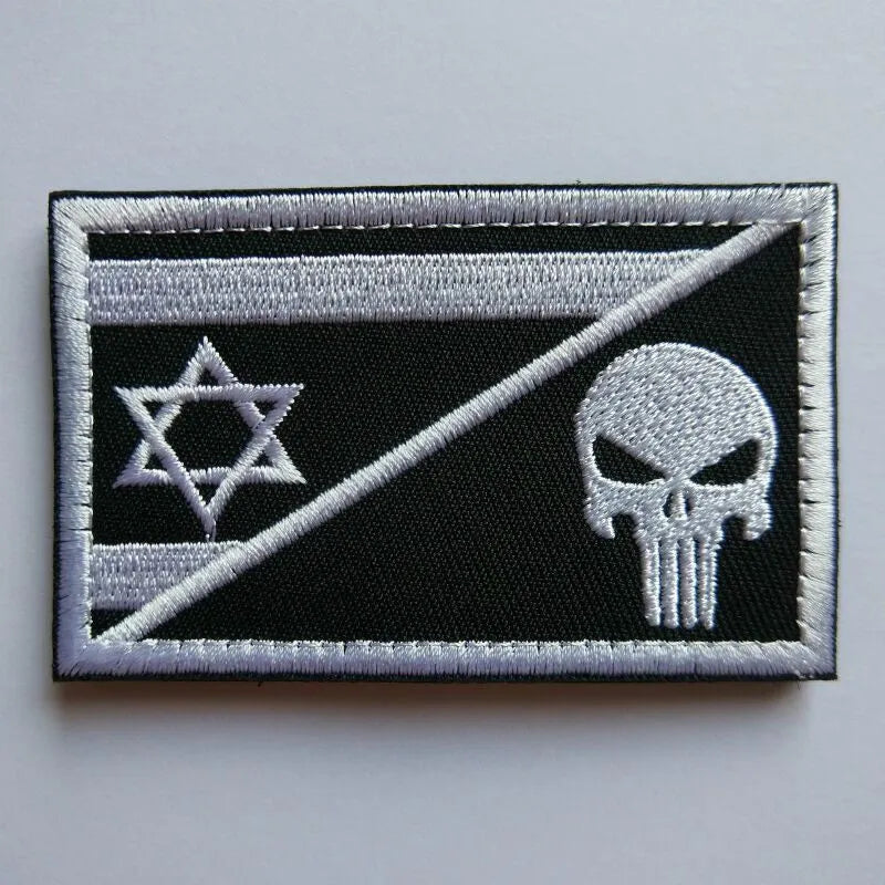 1pcs Embroidery Israel Flag Brassard Tactical Patch Cloth Punisher Armband Army Hook And Loop Emblem Morale Combat Badge