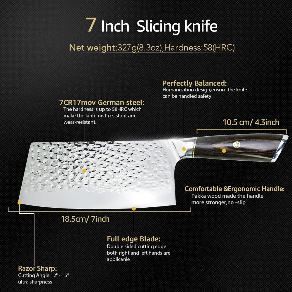 Kitchen Knives 7 8 inch Chinese Cleaver Chef Knife Full Tang Chopping Knife Vege Slicer 7CR17 Frozen Meat Cutter Butcher Knifes