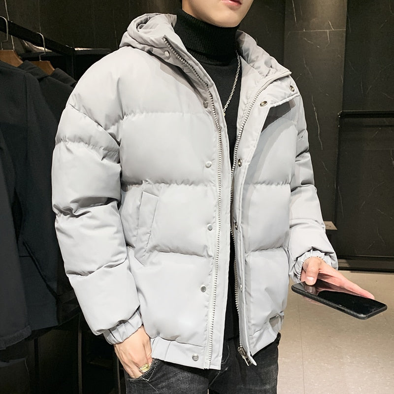 Tops 2023 Autumn Winter Men's Casual Hooded Bread Cotton-Padded Jackets Solid Color Outwear Thick Parkas Loose Warm Coat Clothes