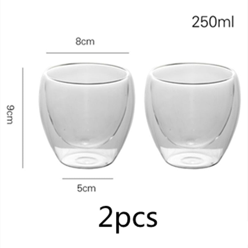 2-4-6Pcs/set  80/250/350/450ML Double Wall Glass Cup Transparent Handmade Heat Resistant Tea Drink Cups Espresso Coffee Cup Set
