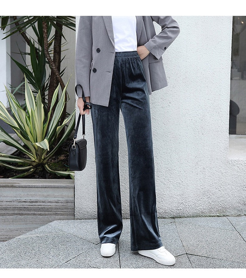 Women's Pants Straight Female Trousers Wide Leg Korean Style Fashion Streetwear Vintage Velvet Casual Loose Pants Suits Office