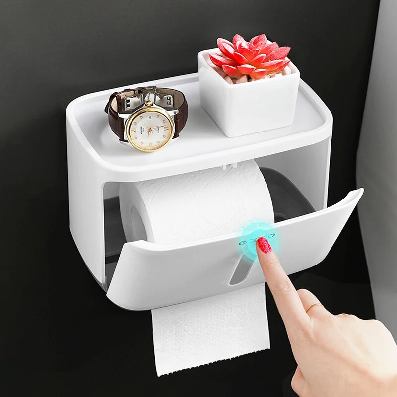 ECOCO Waterproof Toilet Paper Holder Plastic Wall Mounted For Toilet Paper Towel Bathroom Shelf Storage Box Tray Roll Holder