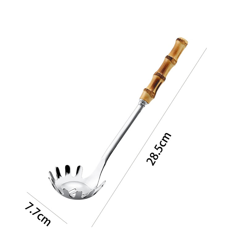 Metal Colander Stainless Steel Spoon Noodle Spoon Colander Bamboo Handle Practical Pasta Tools Soup Scoop Kitchen Accessories