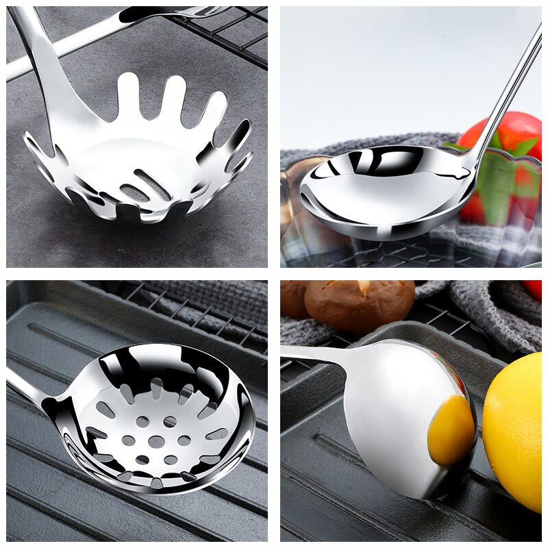Metal Colander Stainless Steel Spoon Noodle Spoon Colander Bamboo Handle Practical Pasta Tools Soup Scoop Kitchen Accessories