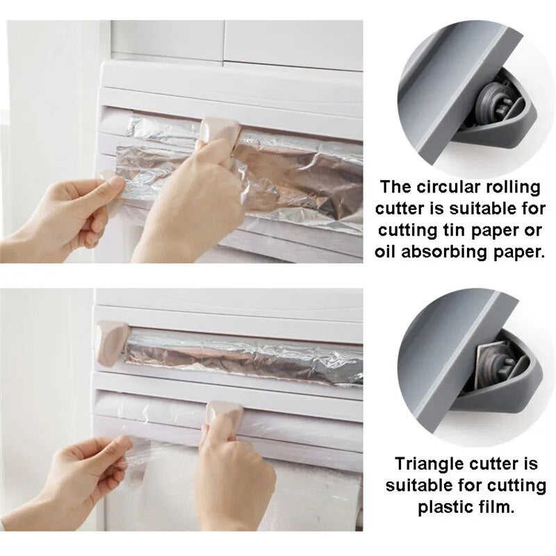 Kitchen Fresh-keeping Film Storage Rack Multi-functional Foil Barbecue Paper Towel Wall Mounted Storage Rack With Cutter