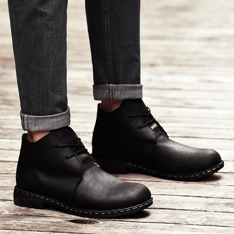 Handmade Men Boots Genuine Leather Men Snow Leather Boots WaterProof Work Safety Winter Ankle Boots Shoes