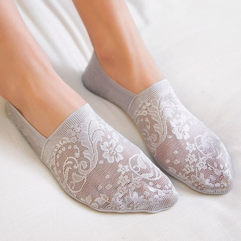 10 Pairs yaz yeni moda dantel çiçek kadın görünmez çorap Antiskid nefes tekne çorap ayak bileği çorap