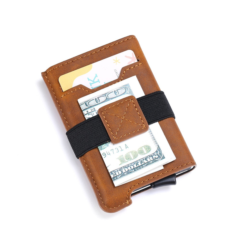 Luxury Brand Aluminum Business ID Bank Cardholder Mini PU leather RFID Blocking Wallet Men Women Credit Card Holders
