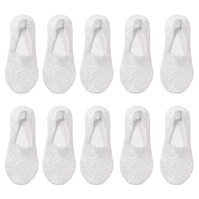 10 Pairs yaz yeni moda dantel çiçek kadın görünmez çorap Antiskid nefes tekne çorap ayak bileği çorap