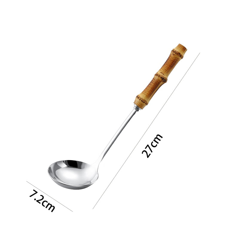 Metal Colander Stainless Steel Spoon Noodle Spoon Colander Bamboo Handle Practical Pasta Tools Soup Scoop Kitchen Accessories
