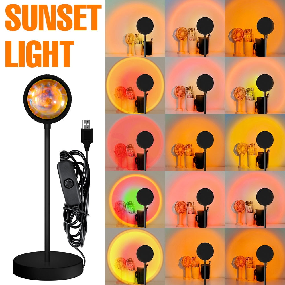 LED Projection Lamp Sunset Light Night LED Sunset Bulb Color Lamp 5V USB Rainbow Lamp Desk LED Decoration Atmosphere Lighting