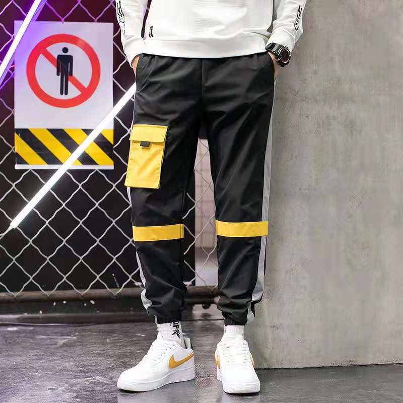 Korean Fashion Men's Cargo Pants Teenagers Casual Elastic Waist Long Pants Ankle-banded Harem Trousers Autumn Streetwear