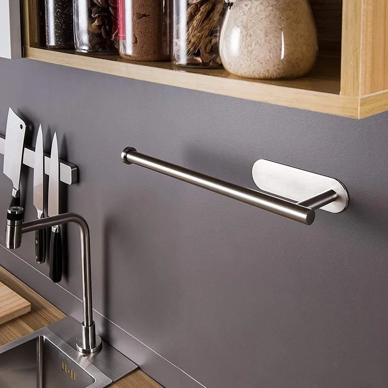 2021Kitchen bathroom New Hot Fashion Self-adhesive Tissue Roll Holder Portable Paper Towel Rack for Kitchen Bathroom Silver