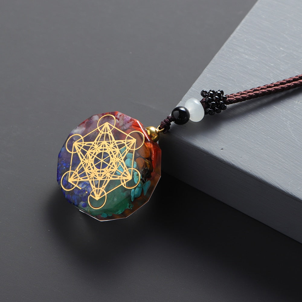 1PC Natural colorful gem seven chakras ornaments Augen Energy Pendant Drops Glue Into Handmade Necklace