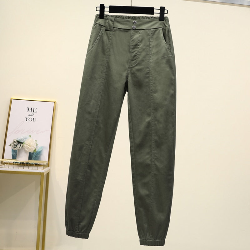 Cargo Pants  Women  High Waist  Plus Size  Casual Loose  Elastic Waist Ankle-length Army Green Black  Trousers Women 4XL 5XL