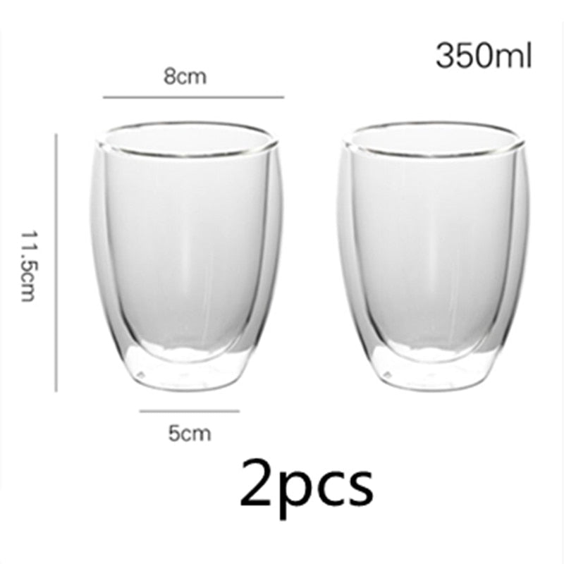 2-4-6Pcs/set  80/250/350/450ML Double Wall Glass Cup Transparent Handmade Heat Resistant Tea Drink Cups Espresso Coffee Cup Set