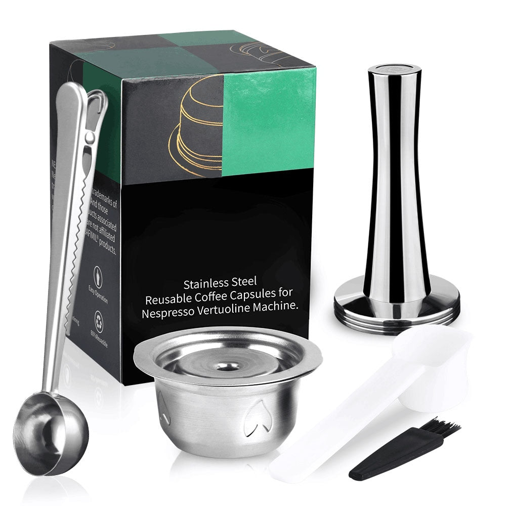 2 IN 1Reusable Vertuo Coffee Capsule Steel Stainless Metal for Nespresso Vertuoline Plus Machine Cream Coffee Filter