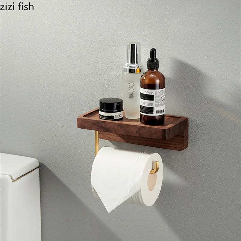 Toilet Roll Holder Brass Wood Napkin Holder Tissue Box Toilet Paper Holders Home Wall-mounted Storage Rack Paper Towel Holder