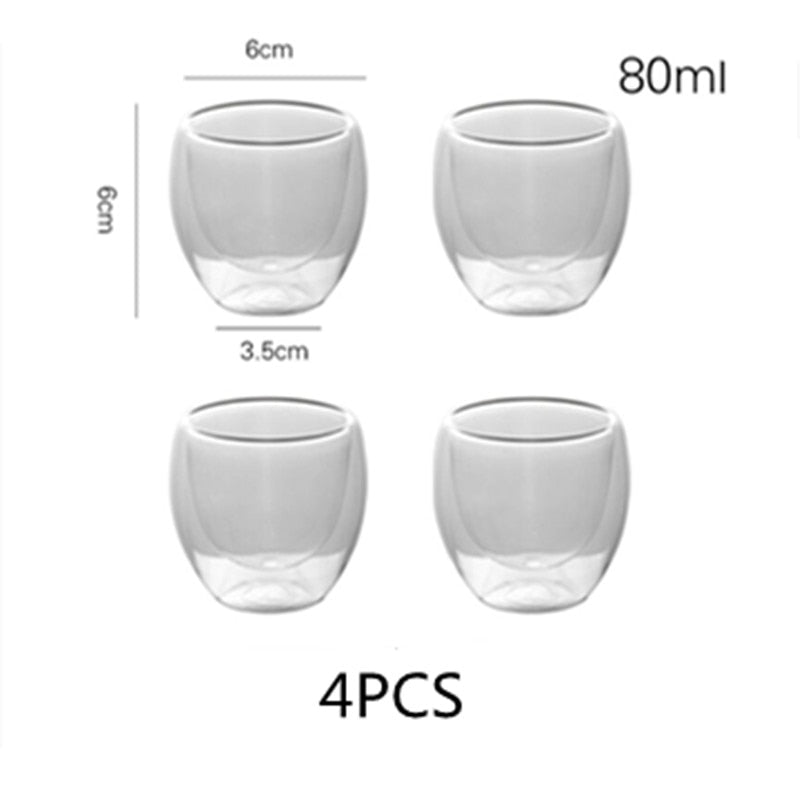 2-4-6Pcs/set  80/250/350/450ML Double Wall Glass Cup Transparent Handmade Heat Resistant Tea Drink Cups Espresso Coffee Cup Set