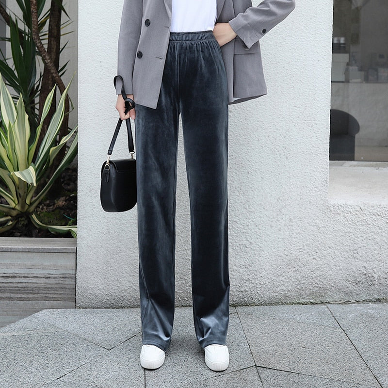 Women's Pants Straight Female Trousers Wide Leg Korean Style Fashion Streetwear Vintage Velvet Casual Loose Pants Suits Office