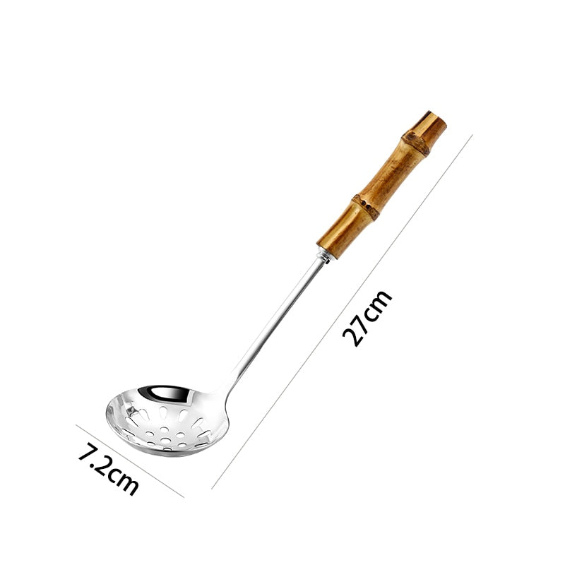 Metal Colander Stainless Steel Spoon Noodle Spoon Colander Bamboo Handle Practical Pasta Tools Soup Scoop Kitchen Accessories