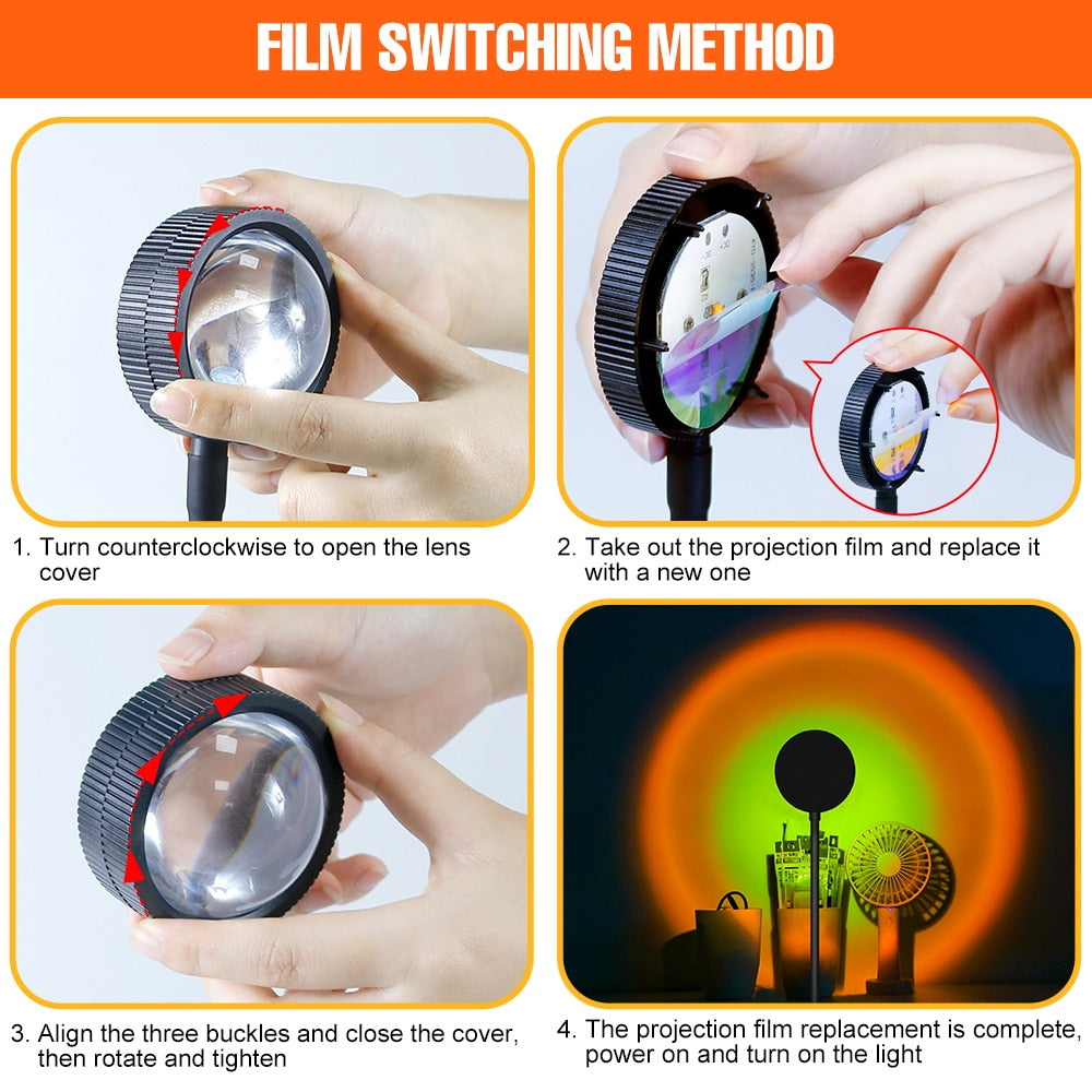 LED Projection Lamp Sunset Light Night LED Sunset Bulb Color Lamp 5V USB Rainbow Lamp Desk LED Decoration Atmosphere Lighting