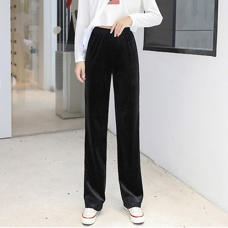 Women's Pants Straight Female Trousers Wide Leg Korean Style Fashion Streetwear Vintage Velvet Casual Loose Pants Suits Office