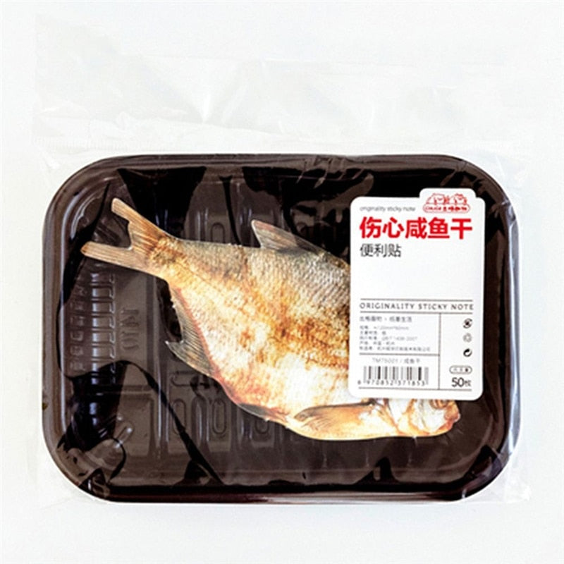 50 Pcs Novelty Funny Fish/Meat Memo Pads Cute Food Sticky Notes Planner Paper Sticker Memorandum School Supplies Stationery Gift