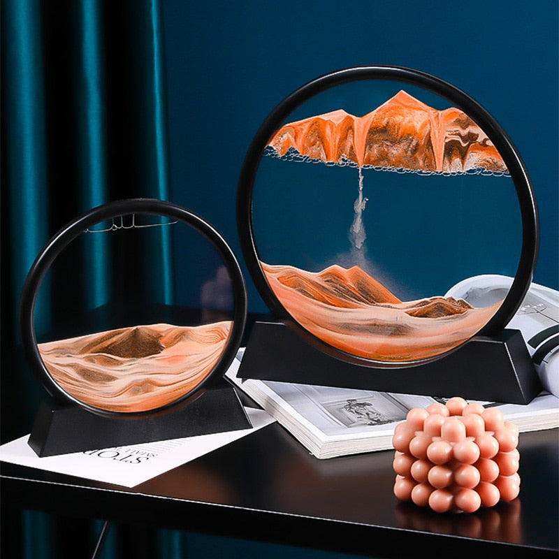 7 Inch Round Moving Sand Art Picture Quicksand Painting Glass 3D Hourglass Sandscape In Motion Display Flowing Sand Frame Decor